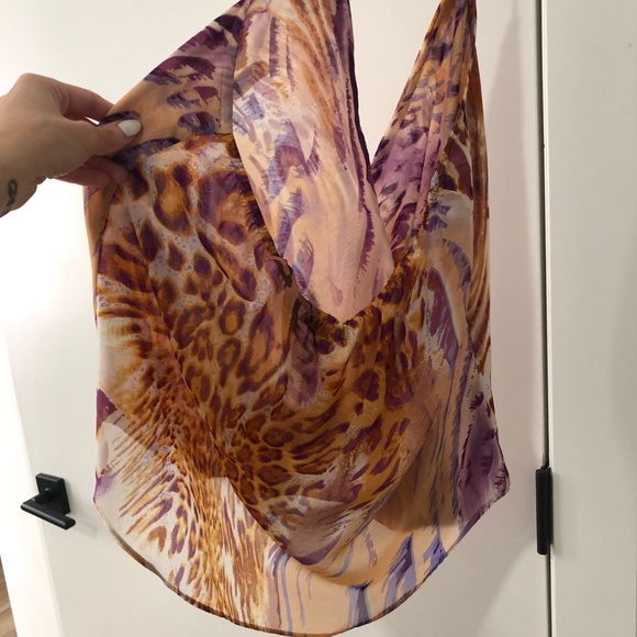 Purple & Orange Printed Halter Top- Size Large - Picture 6 of 10